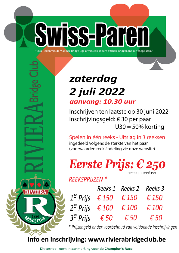 Swiss Paren Affiche van het Swiss paren Tornooi van Riviera