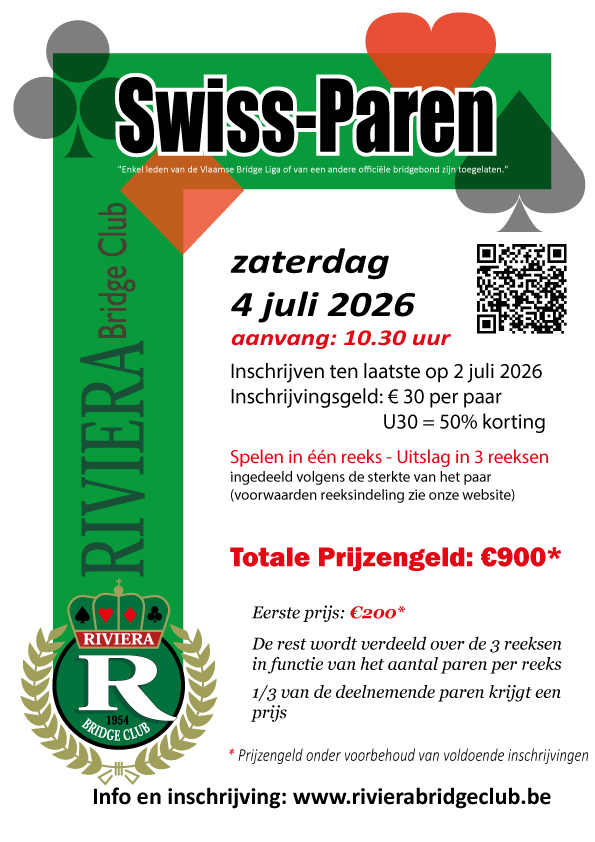 Affiche van het Swiss Paren Tornooi van Riviera